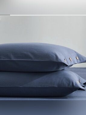 STANDARD Pillowcases with Buttons 100% Natural Cotton - DENIM BLUE (2-pack)